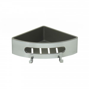 Полка для душа угловая Lemark SHELF LINE из нерж. стали с крючками, хром/вставка-пластик графит